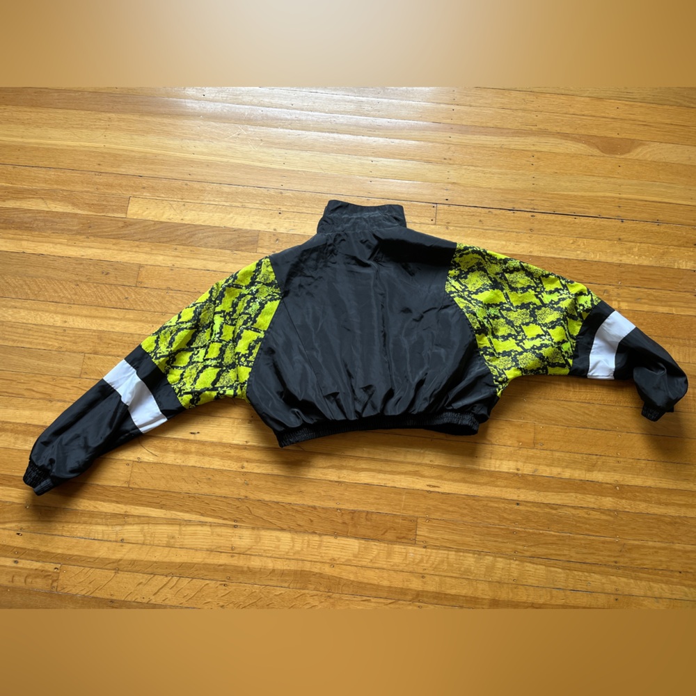 80’s 90’s vintage snakeskin nylon track suit jacked cropped windbreaker neon - Picture 2 of 5